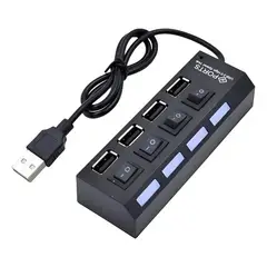GENERICO - Hub USB 2.0 de 4 Puertos + Interruptores individuales y Led azul