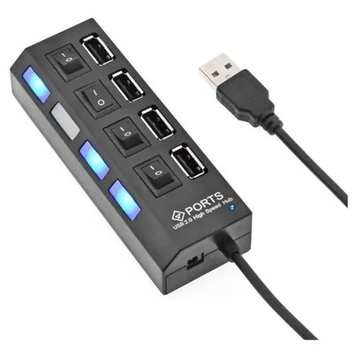 GENERICO - Hub USB 2.0 de 4 Puertos + Interruptores individuales y Led azul