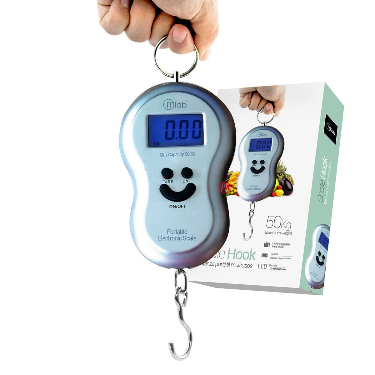MLAB - Balanza Portátil Digital ScaleHook 50Kg Gris - PS