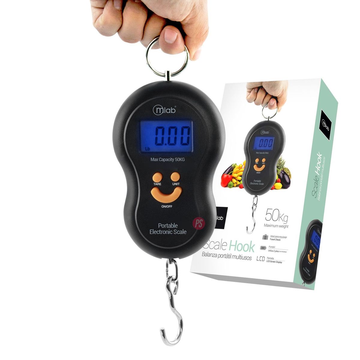 MLAB - Balanza Portátil Digital ScaleHook 50Kg Negro - PS