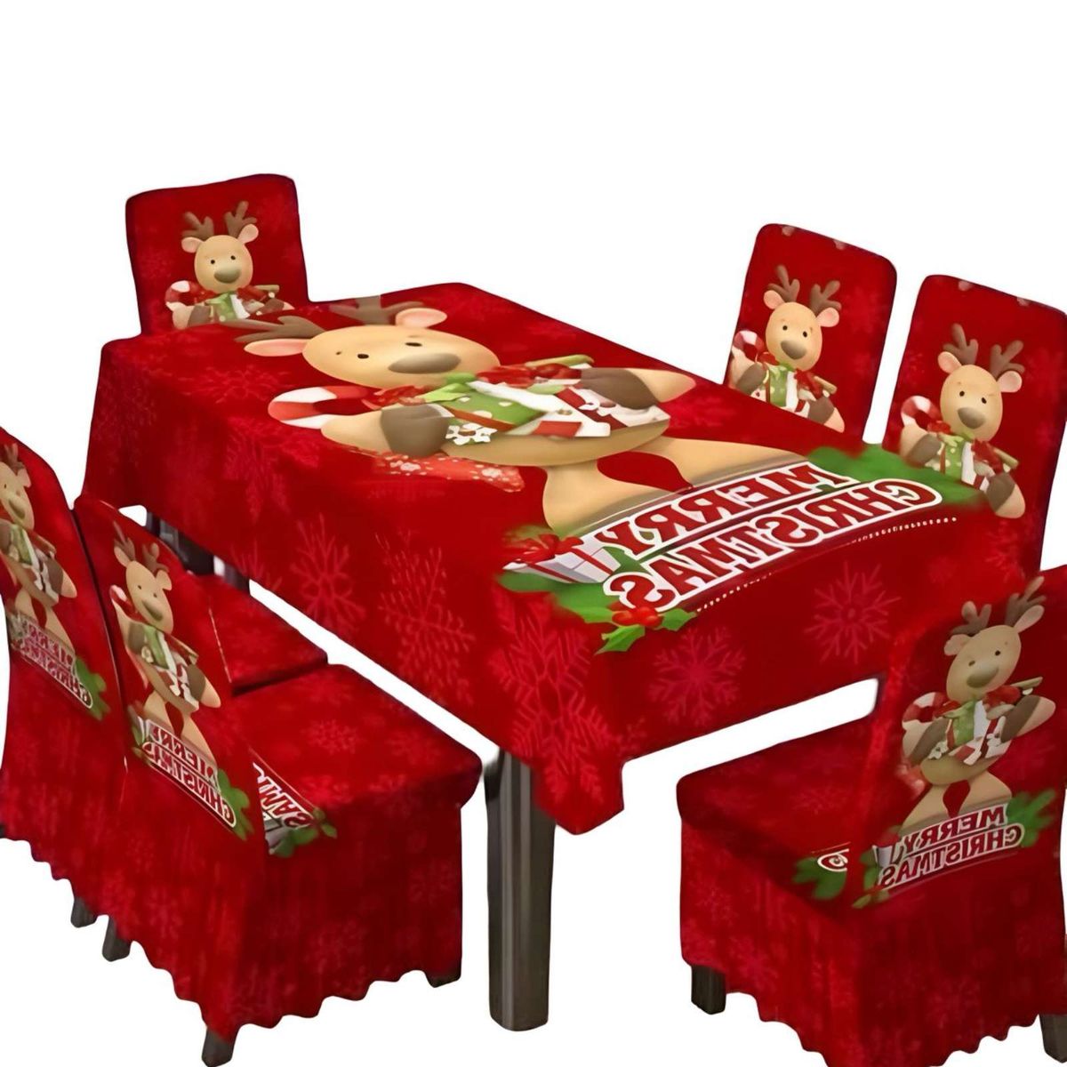 GENERICO - Juego de Mantel y 6 Fundas de Sillas Navidad 7 Piezas 01