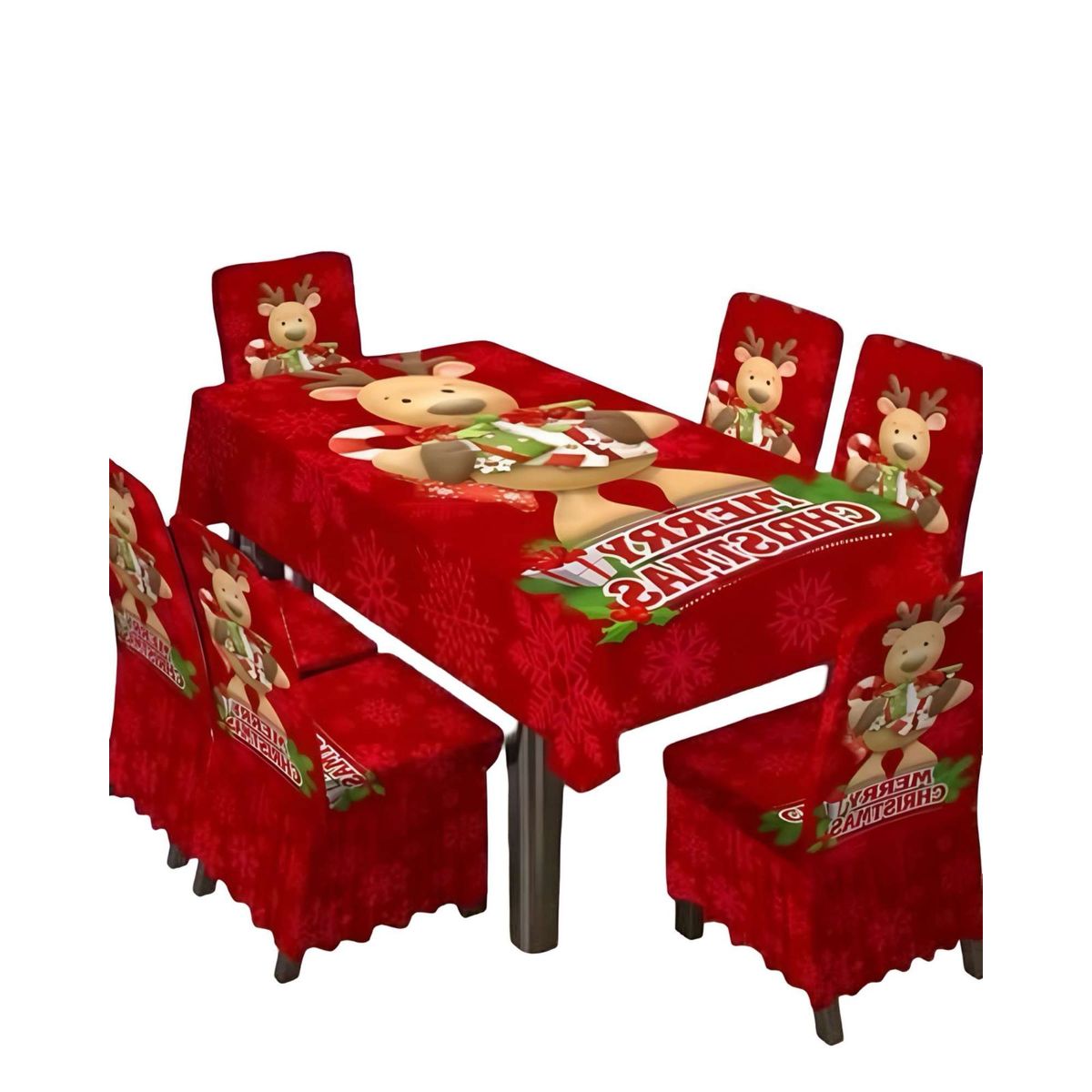 GENERICO - Juego de Mantel y 6 Fundas de Sillas Navidad 7 Piezas 01