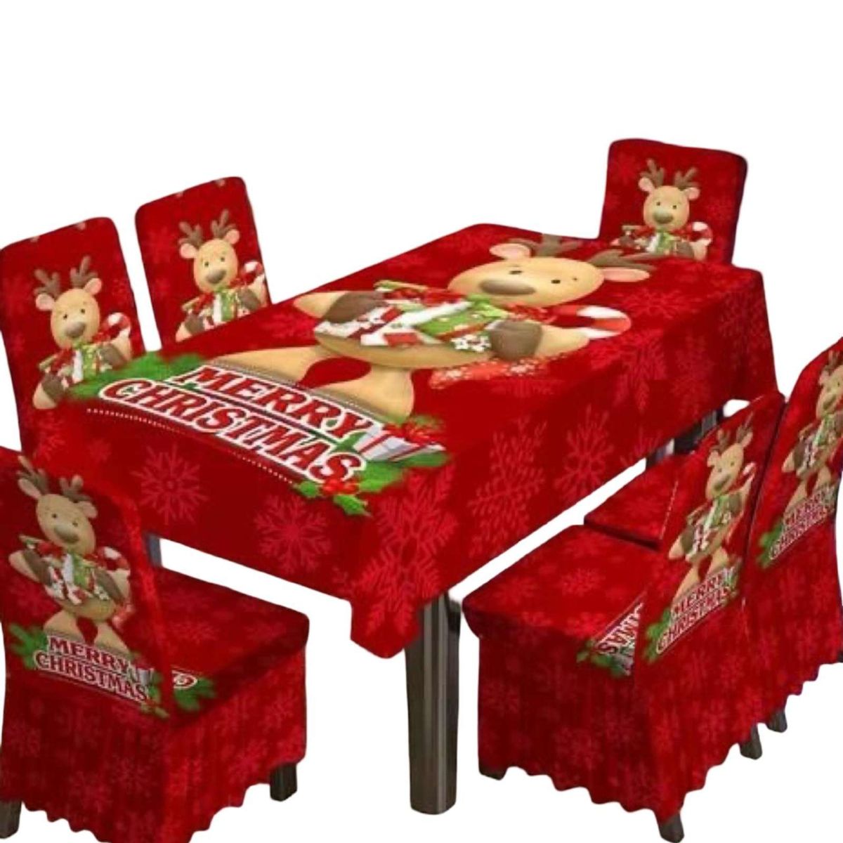 GENERICO - Juego de Mantel y 6 Fundas de Sillas Navidad 7 Piezas 01