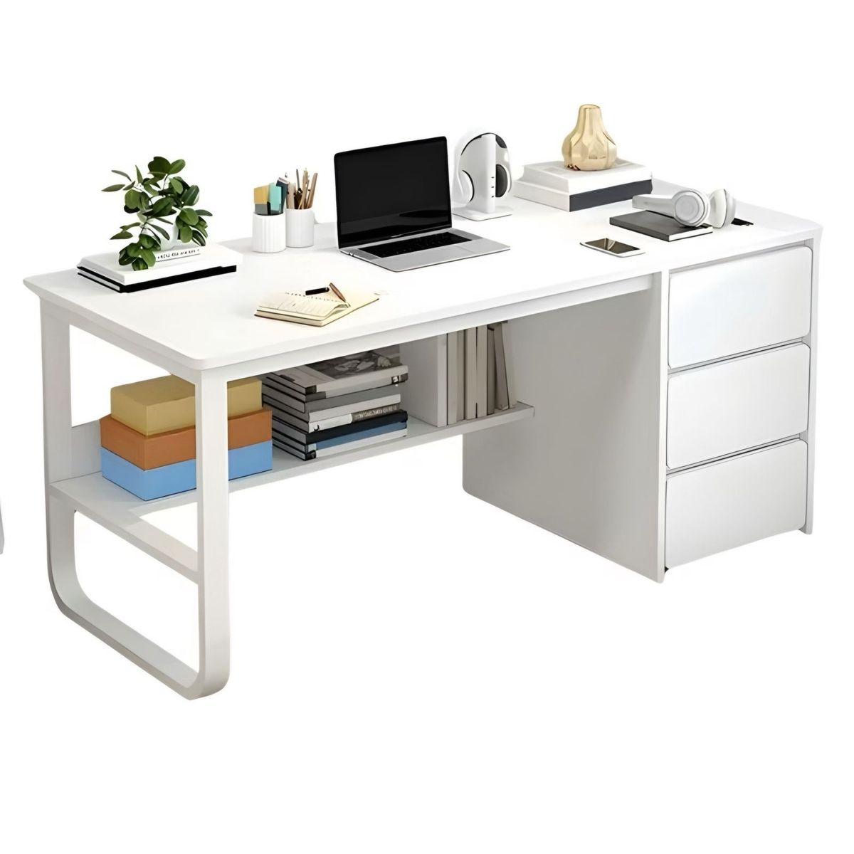 ACTUAL - Escritorio Blanco con Cajonera de 3 Cajones 100x50x73