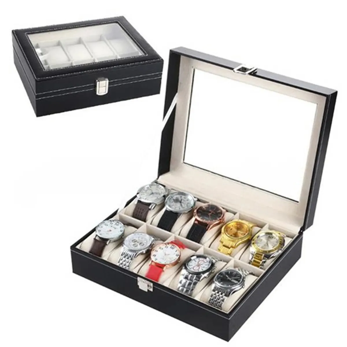 GENERICO - Organizador Estuche Caja 12 Relojes Exhibidor Elegante Joyas