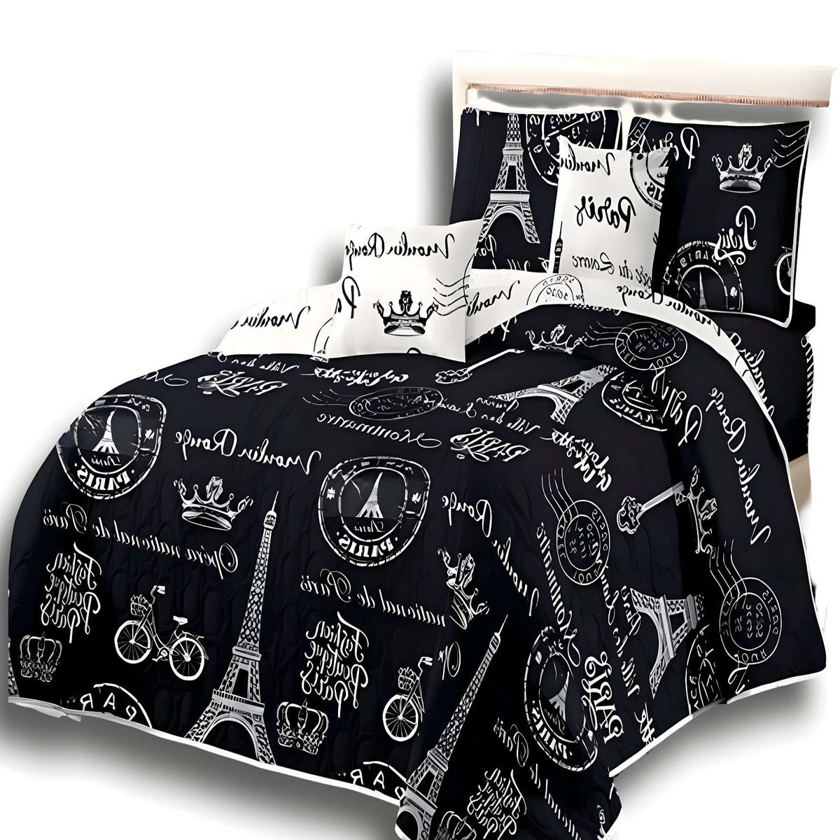 GENERICO - QUILT DE VERANO KING DISEÑO PARIS NEGRO