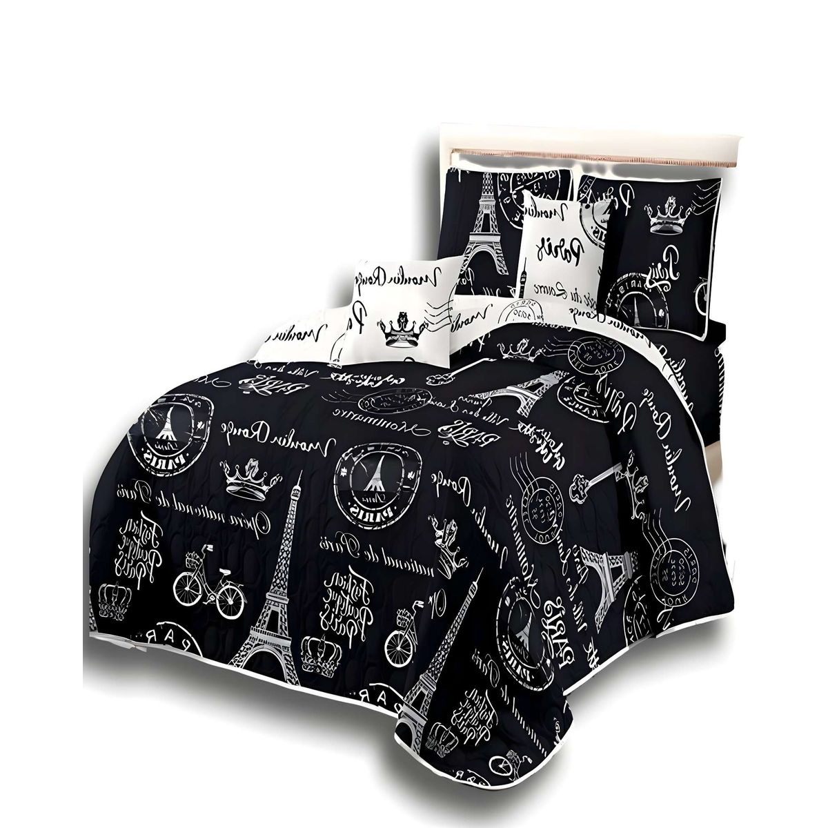 GENERICO - QUILT DE VERANO KING DISEÑO PARIS NEGRO