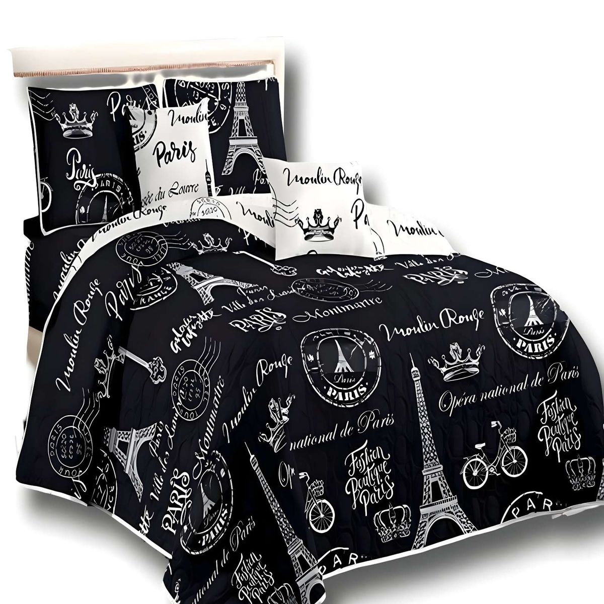 GENERICO - QUILT DE VERANO KING DISEÑO PARIS NEGRO