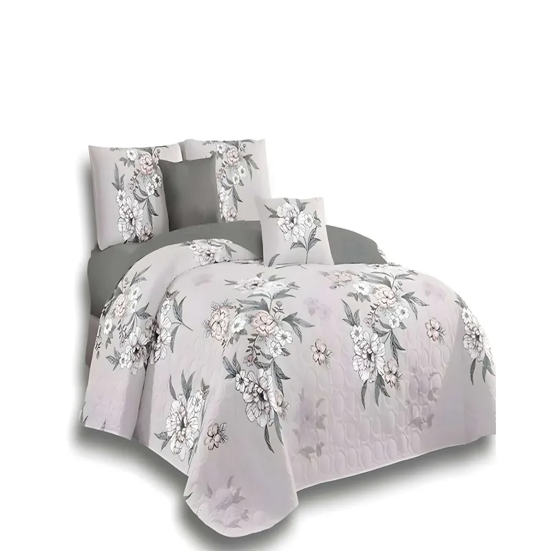 GENERICO - QUILT DE VERANO 2 PLAZAS DISEÑO FLORES 230X250 CM GRIS