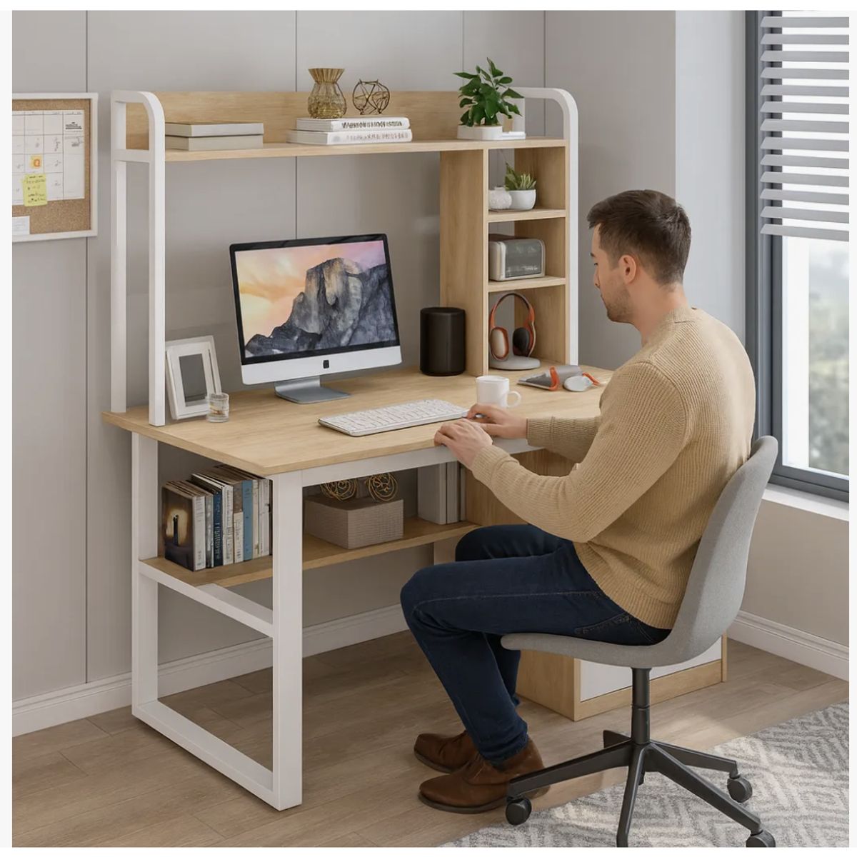 HOMER DESIGN - Escritorio Para Oficina Moderno Con Estantería 100x48x137cm