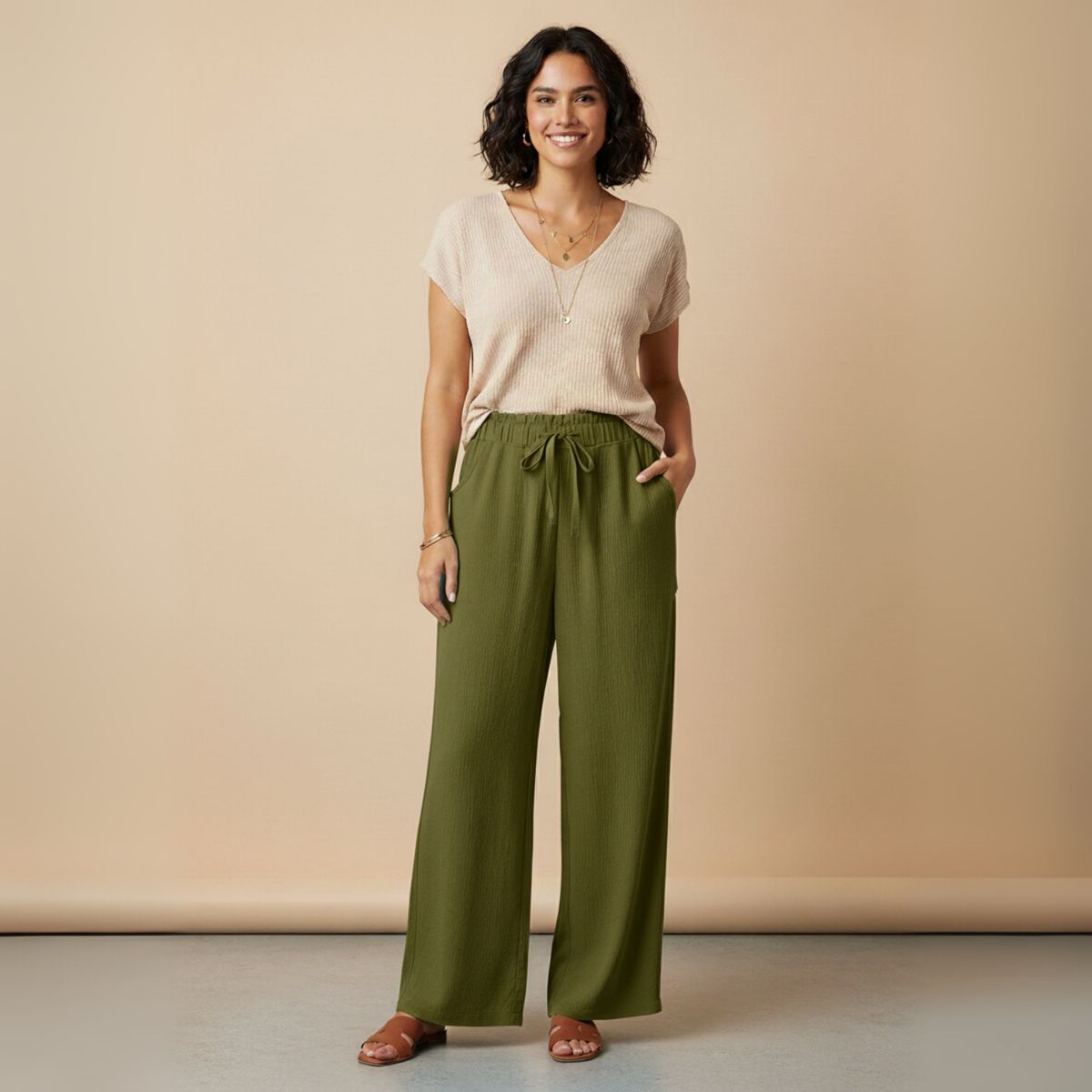 DESIGNERS - Pantalón Palazzo Mujer Tallas Grandes Cintura Elástica Casual