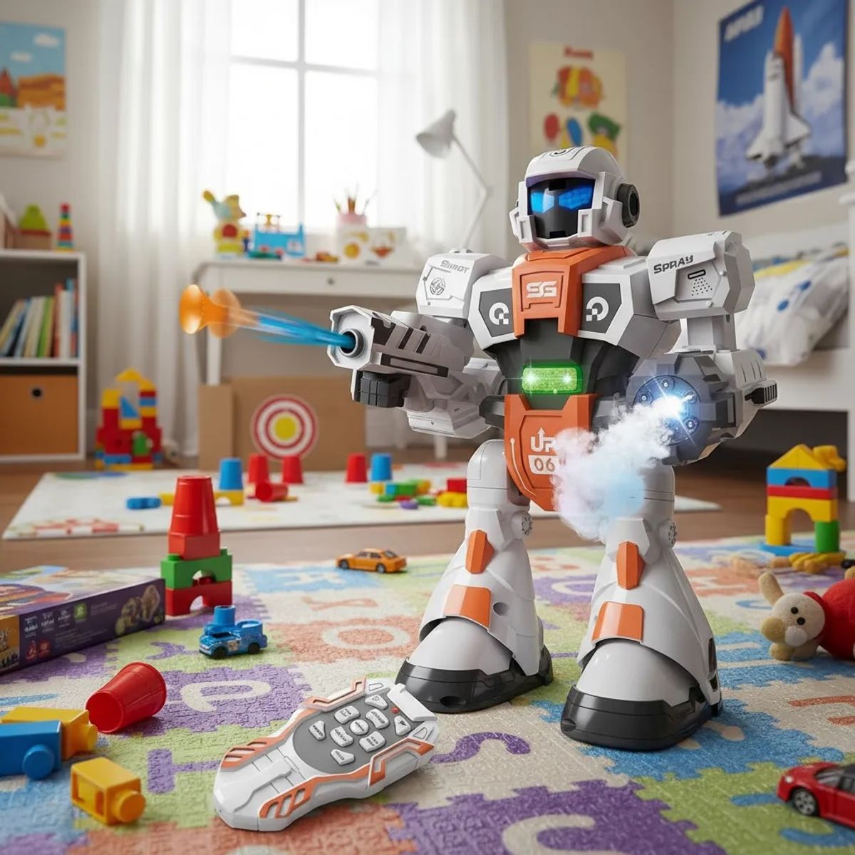 BESTOYS - Juguete Robot Control Remoto Luces Sonido Humo Y Dispara