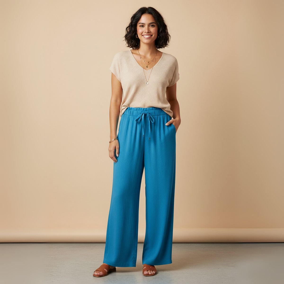 DESIGNERS - Pantalón Palazzo Mujer Tallas Grandes Cintura Elástica Casual