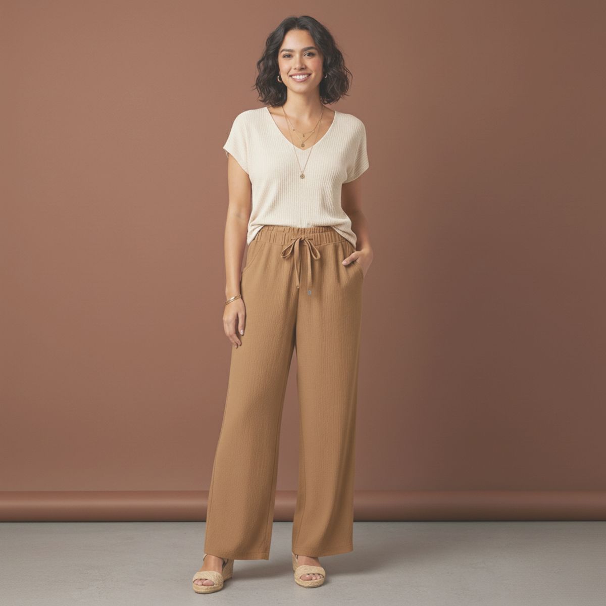 DESIGNERS - Pantalón Palazzo Mujer Tallas Grandes Cintura Elástica Casual