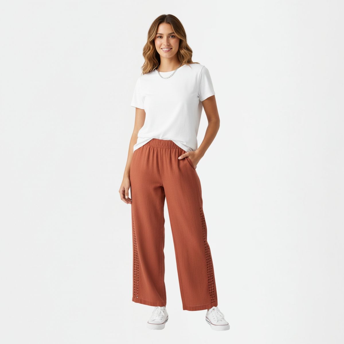 DESIGNERS - Pantalón Palazzo de Lino Detalle Calado Lateral