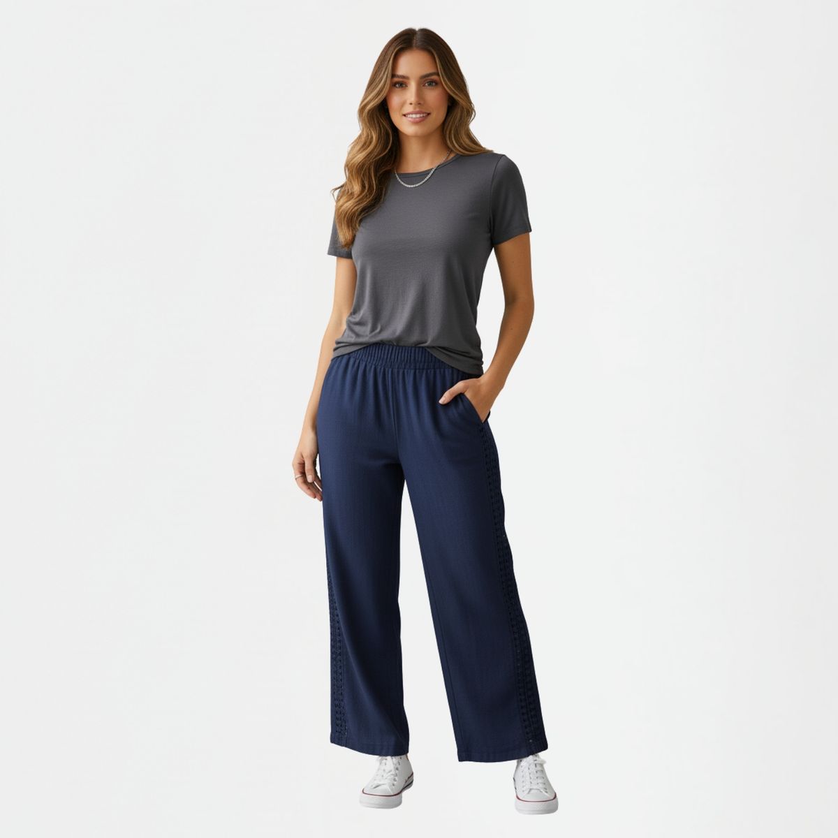 DESIGNERS - Pantalón Palazzo de Lino Detalle Calado Lateral