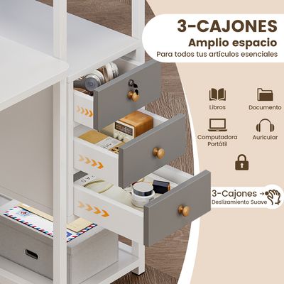 Imagen 2 del producto Escritorio Biblioteca Con Cerraduras 140x60x110cm Con Estanteria Reversible Cajones Trabajo