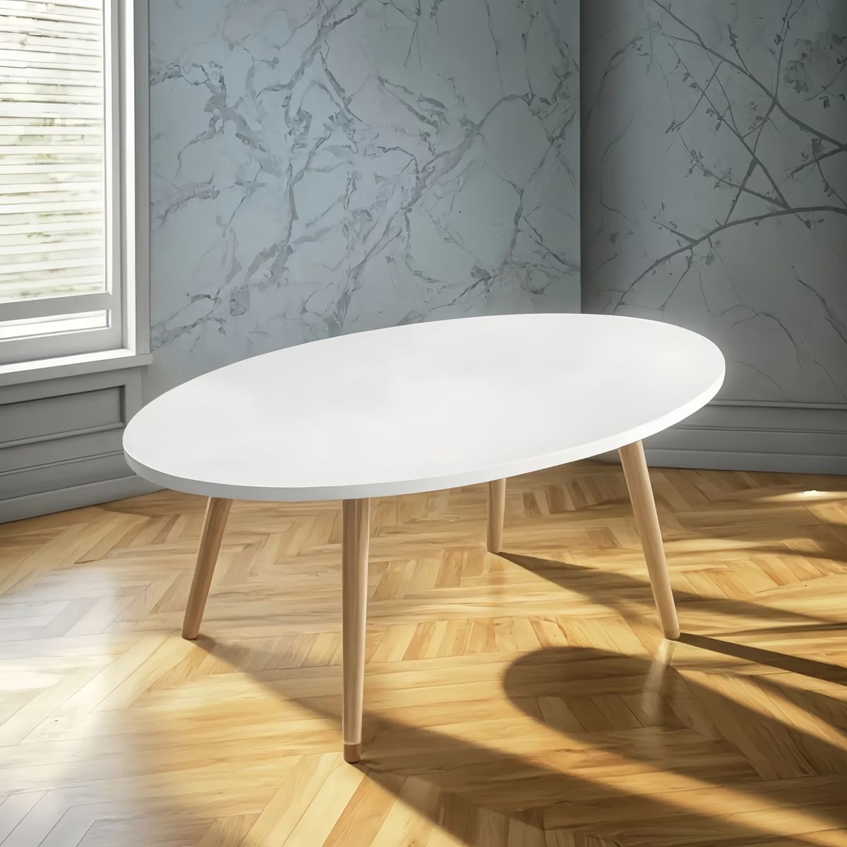 GENERICO - Mesa De Centro Ovalada Madera 80x40x42cm Blanco