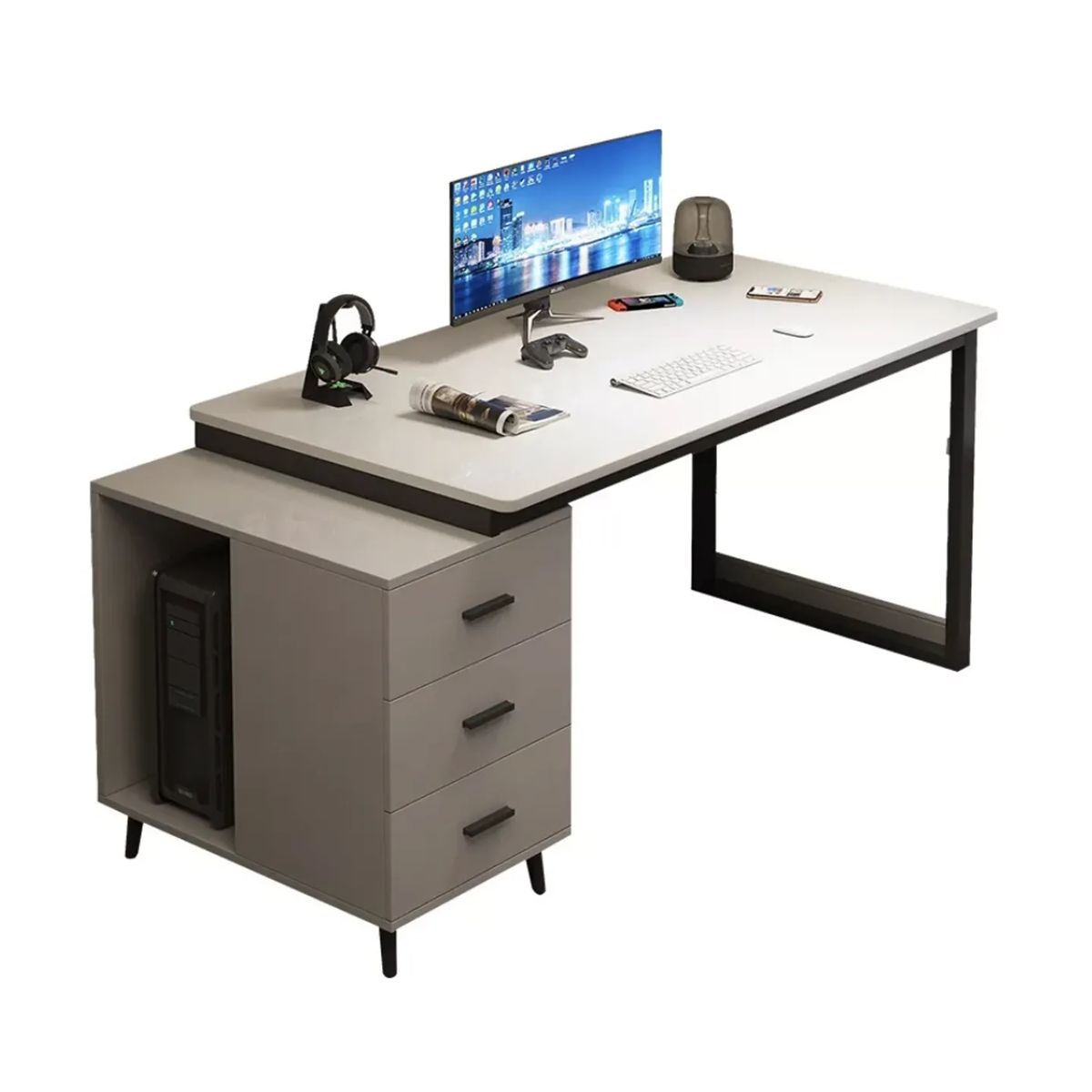 BITART - Escritorio Moderno Con Cajoneras 140x60x75cm Para Oficina