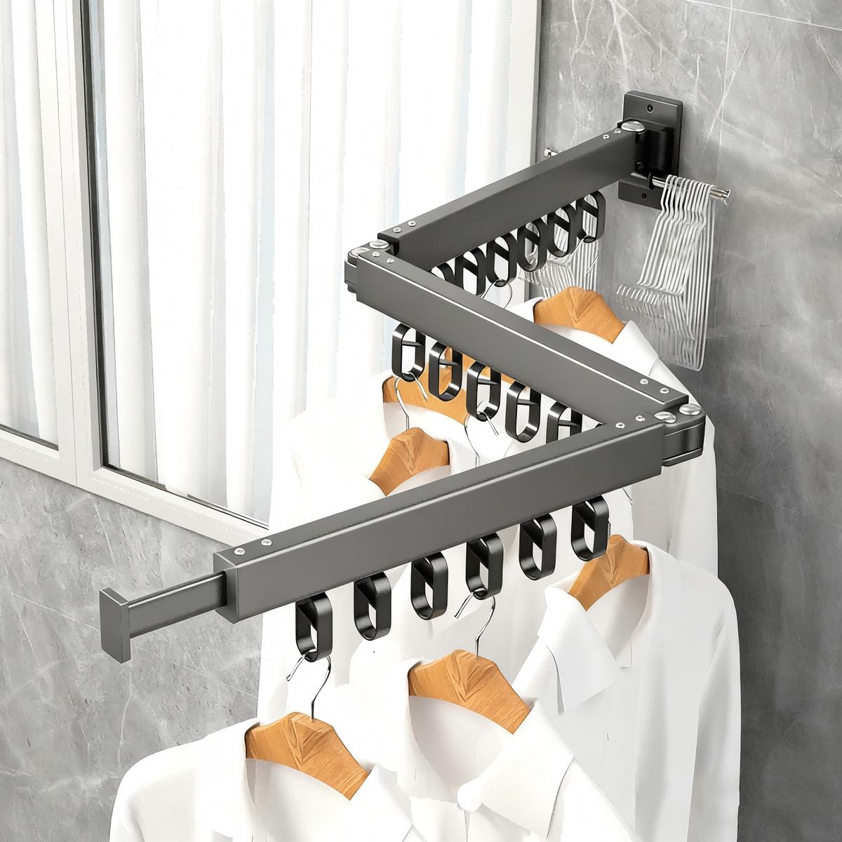 GENERICO - Tendedero de Ropa,Tendedero Plegable Pared Con 18 Ganchos