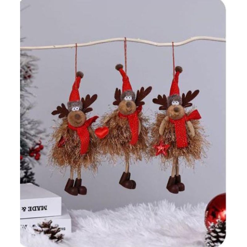 GENERICO - ADORNO DE RENO NAVIDEÑO CON TRAJE DE LANA PACK DE 3