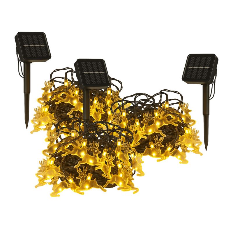 GENERICO - Set 3 Luces Navidad Led Reno Solar 4M Calida Decoracion