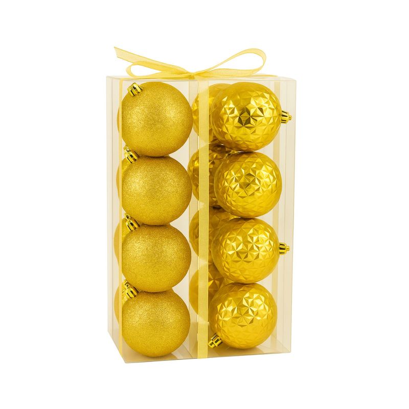 GENERICO - 16 Esferas Navidad Bambalinas 8 Cm Dorado Navideñas Decorar