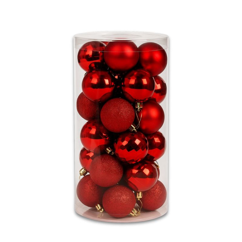 GENERICO - 24 Esferas Navideñas Bambalinas Esferas 6 Cm Rojas Decorar