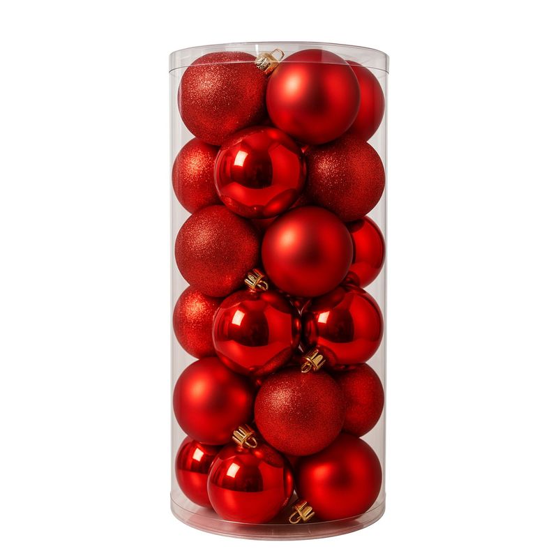 GENERICO - 24 Esferas Navideñas Bambalinas Esferas 8 Cm Rojas Decorar