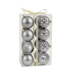 GENERICO - 16 Esferas Navidad Bambalina 8 Cm Plateado Navideñas Decorar