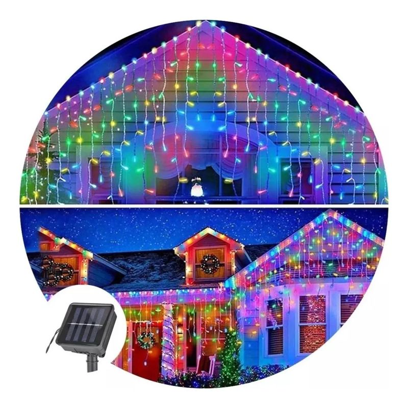 GENERICO - Luces Navidad Solar Cascada 144 Led 3M RGB Decoracion Hogar