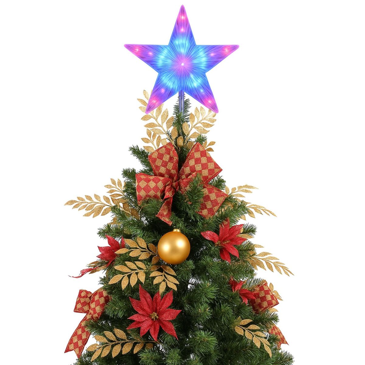 GENERICO - Set 6 Estrellas Punta Arbol RGB A Pilas 15cm Decoracion