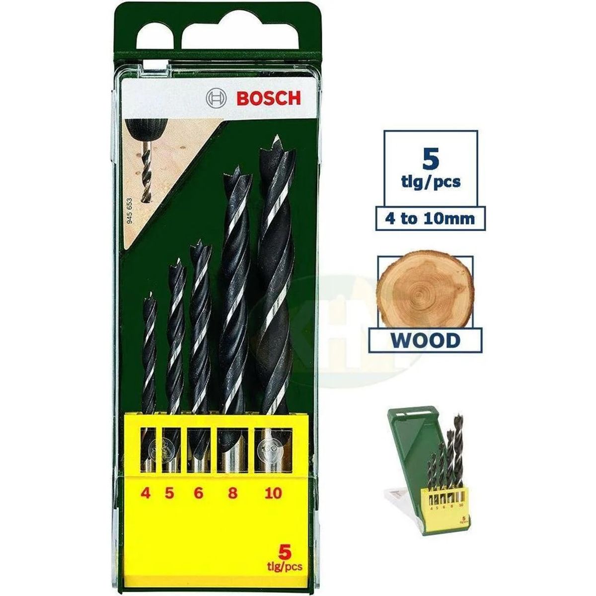 BOSCH - Set 5 Brocas Madera 4-10mm + Estuche Plástico Bosch 2607019440