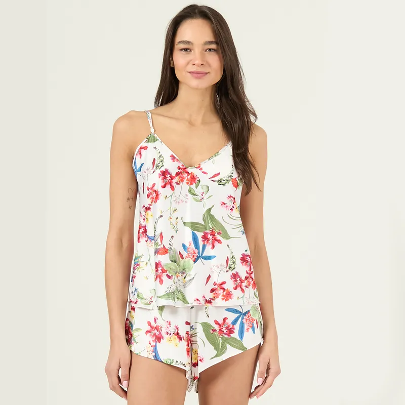 BARBIZON - Pijama de Mujer Nieve Short Nacional Blanco Flor
