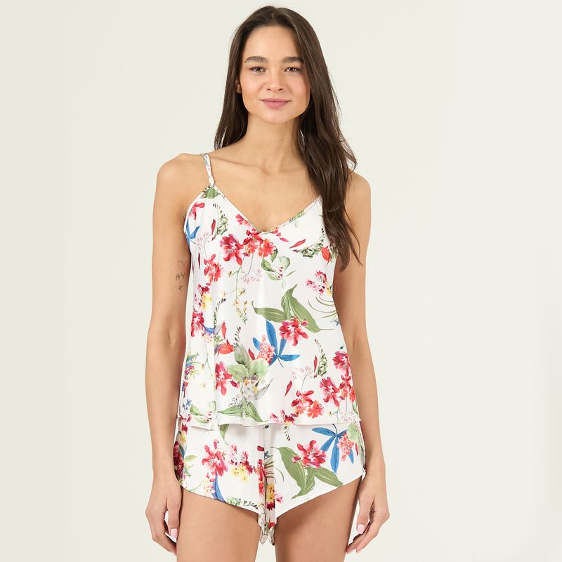 BARBIZON - Pijama de Mujer Nieve Short Nacional Blanco Flor