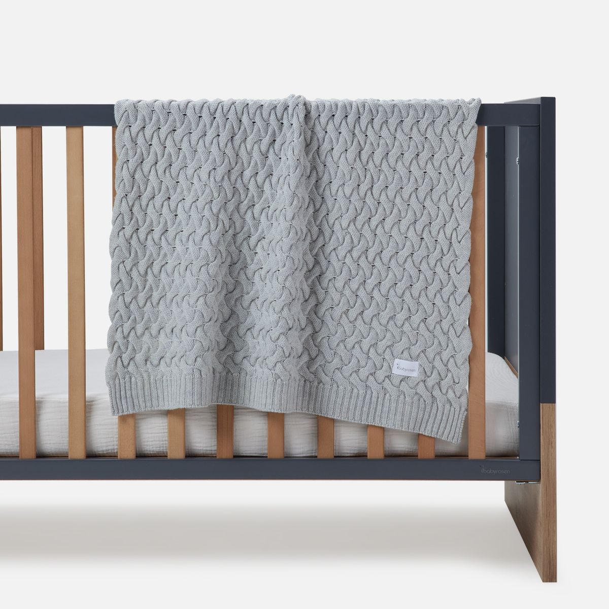 BABYROSEN - Manta Trenzada Lana Merino Gris 80 x 100 cm