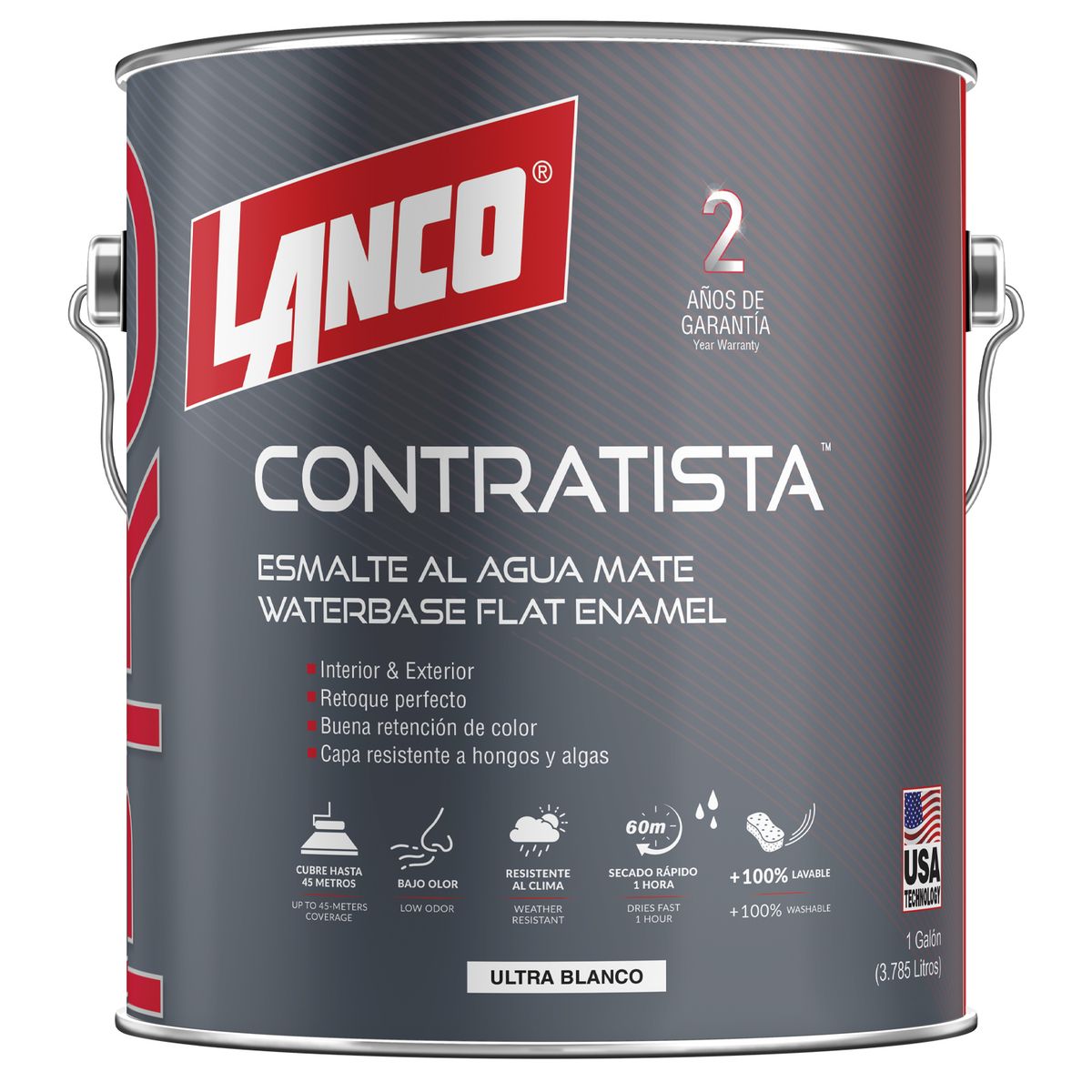 LANCO - Lanco Esmalte al agua Pro Contratista Mate Blanco 1GL