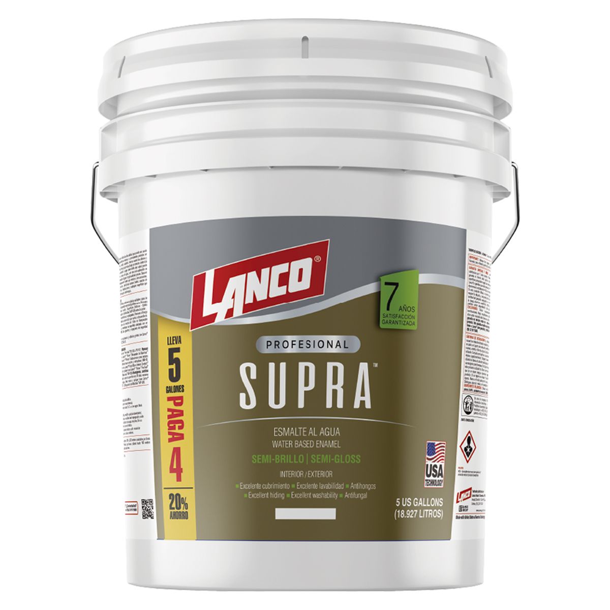 LANCO - Lanco Esmalte al agua Supra Semi Brillo Blanco 5GL