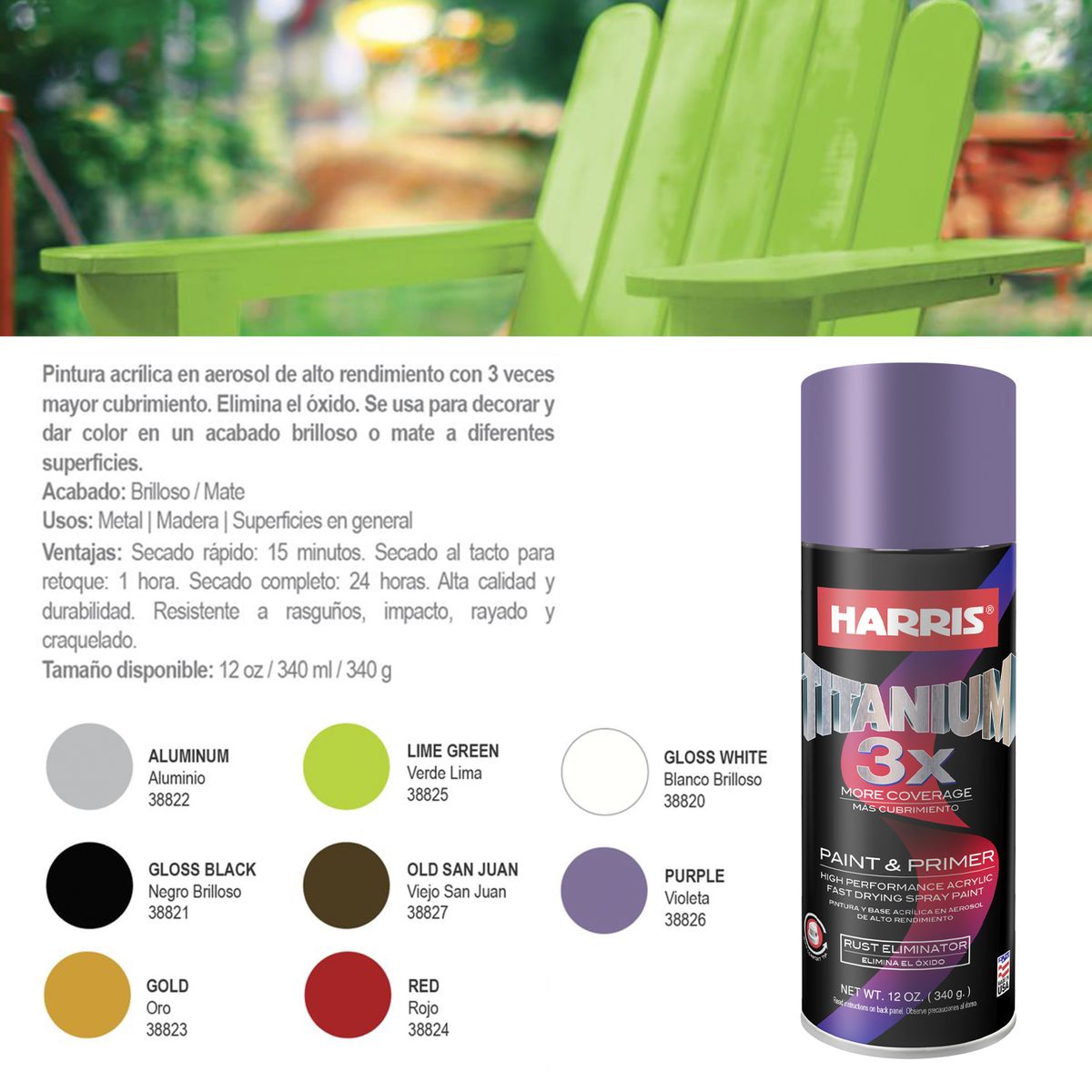 HARRIS - PINTURA  SPRAY 3X ALUMINIO 340 GR