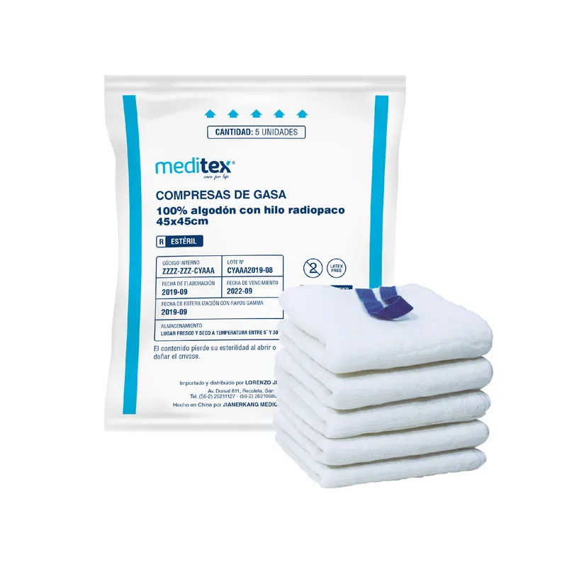MEDITEX - COMPRESA DE GASA DE ALGODÓN DE 45CM X 45CM ESTÉRIL