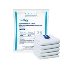 MEDITEX - COMPRESA DE GASA DE ALGODÓN DE 45CM X 45CM ESTÉRIL