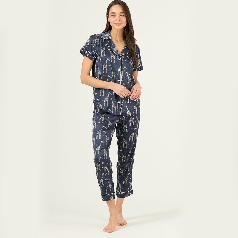 BARBIZON - Pijama de Mujer Roma Pantalon Manga Corta Azul Estampado