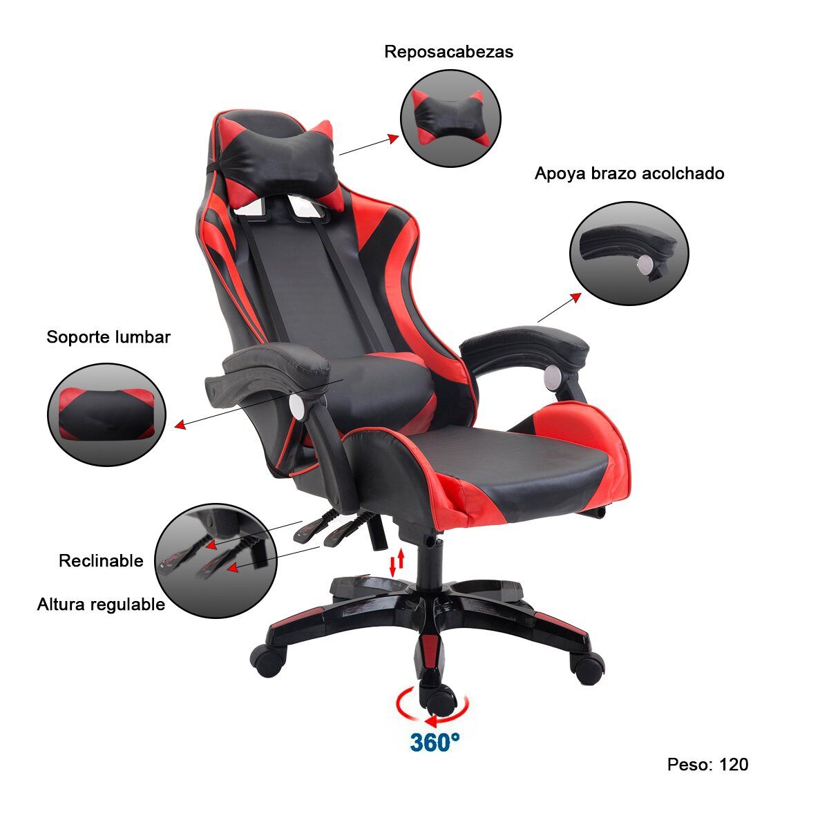 IMPORTADORA IMPACTO MC - Silla Gamer Profesional Warzone Roja
