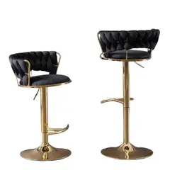 HABITA2 CHILE - Pack 2 taburetes tercipelo negro base dorada Queen