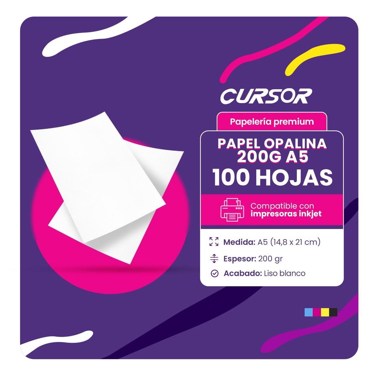 CURSOR - PAPEL OPALINA 200G A5 100H CURSOR-A - Blanco - A5