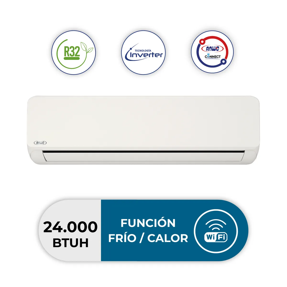 ANWO - Aire Acondicionado Split Muro INVERTER ANWO ECOFLOW 24.000 BTU con Wifi