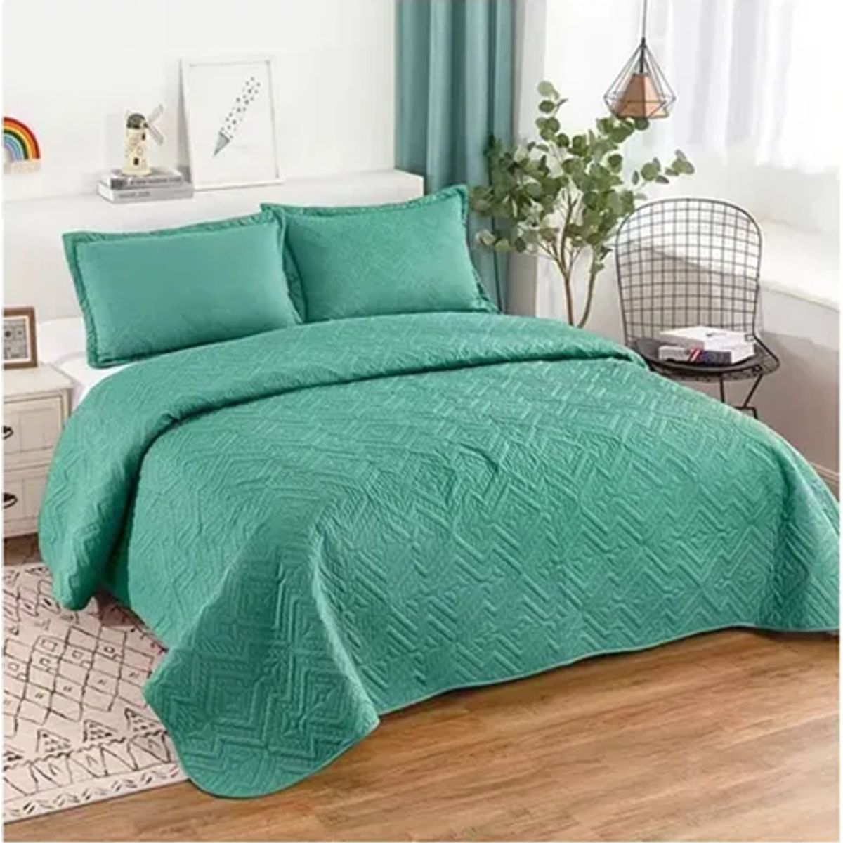 GENERICO - Cubrecama quilt verano 2 plazas turquesa