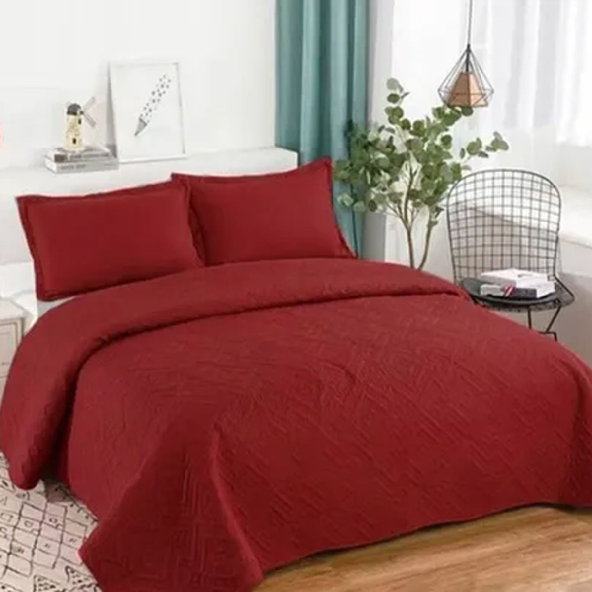 GENERICO - Cubrecama quilt verano 2 plazas burdeo