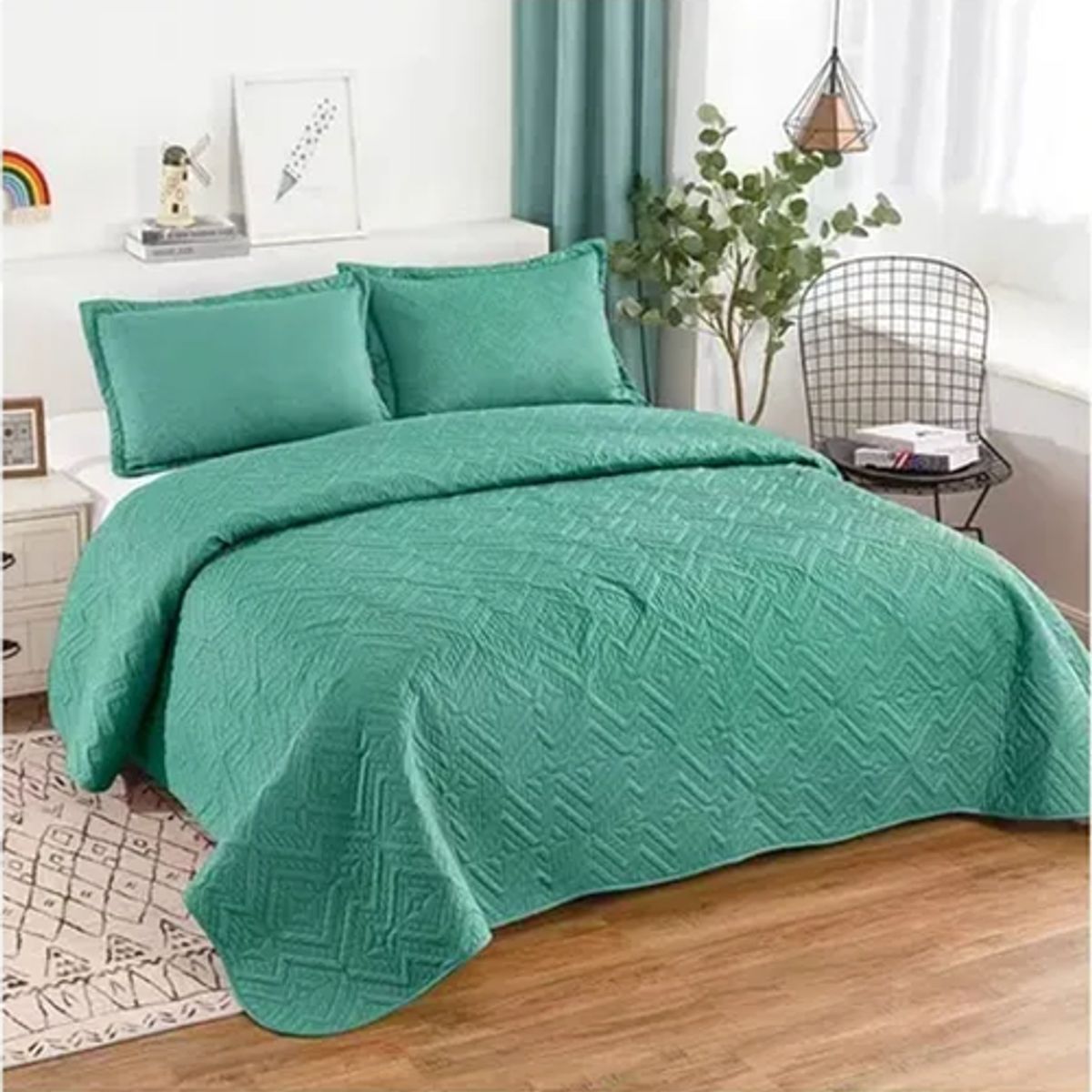 GENERICO - Cubrecama quilt verano king turquesa