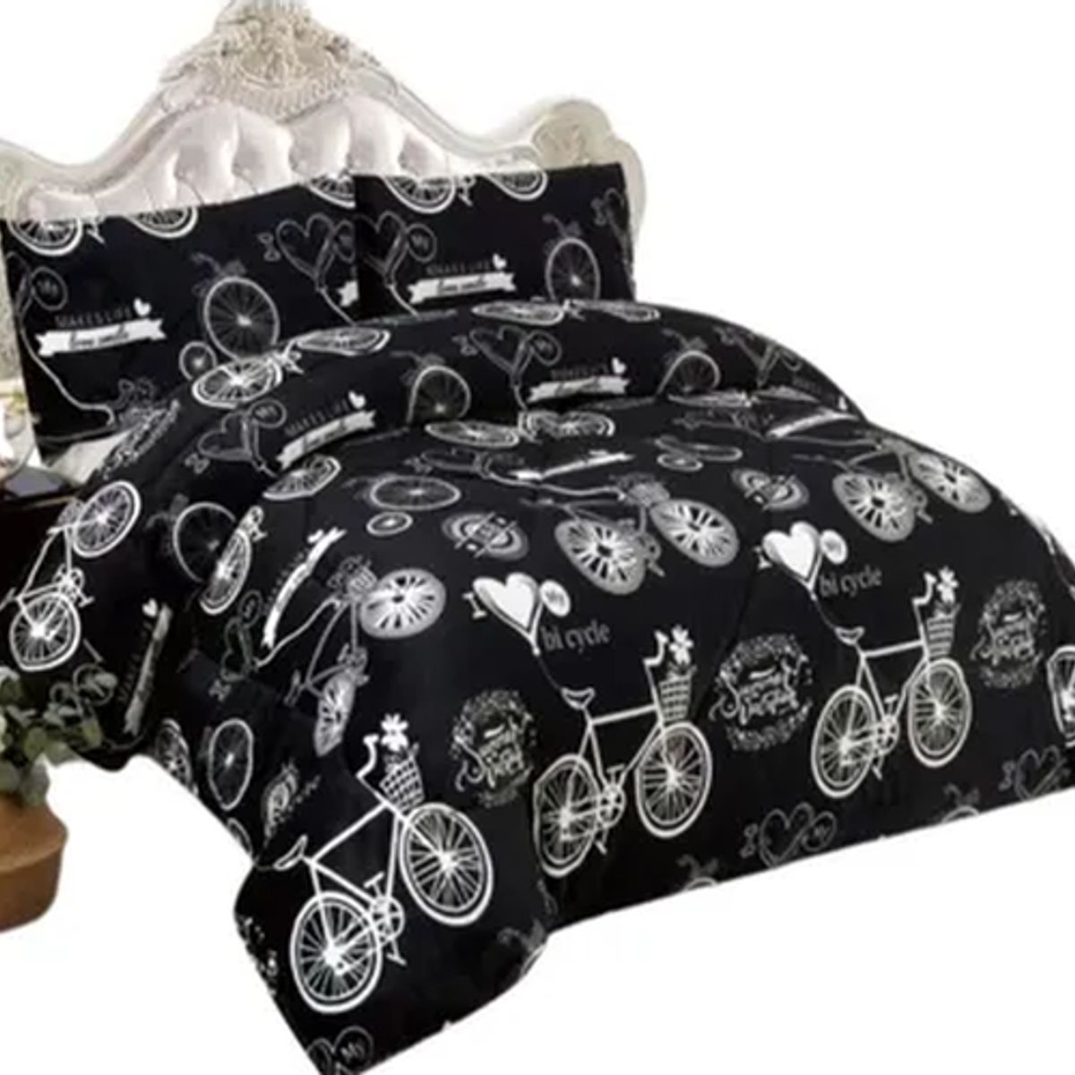 GENERICO - Cubrecama quilt verano 2 plazas estampado bicycle blanco
